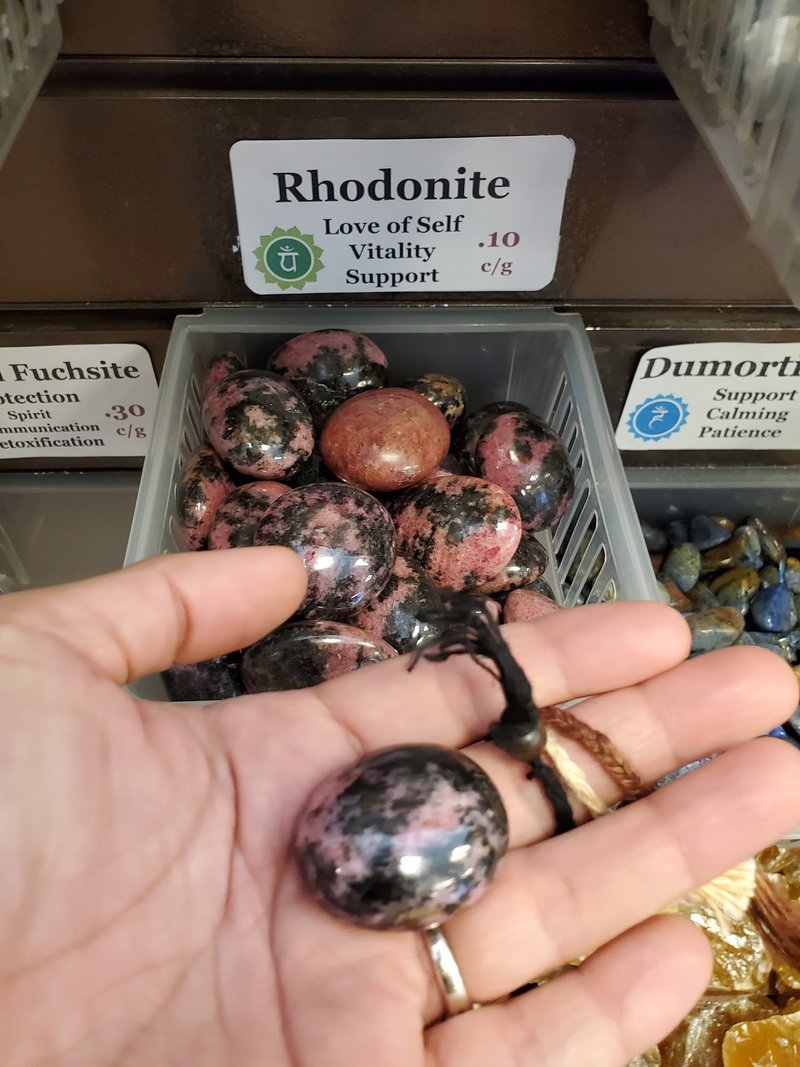 Close up of Rhodonite at 4 Sisters Holistic Remedies