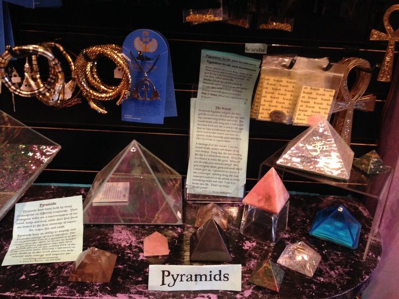 Pyramids labeled with an explanation of their spiritual properties