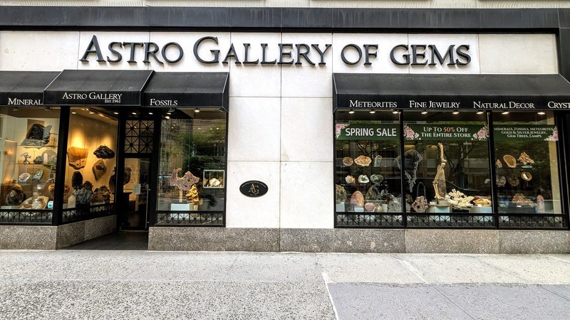 Astro Gallery of Gems, Minerals and Fossils Rock Shop storefront in New York New York