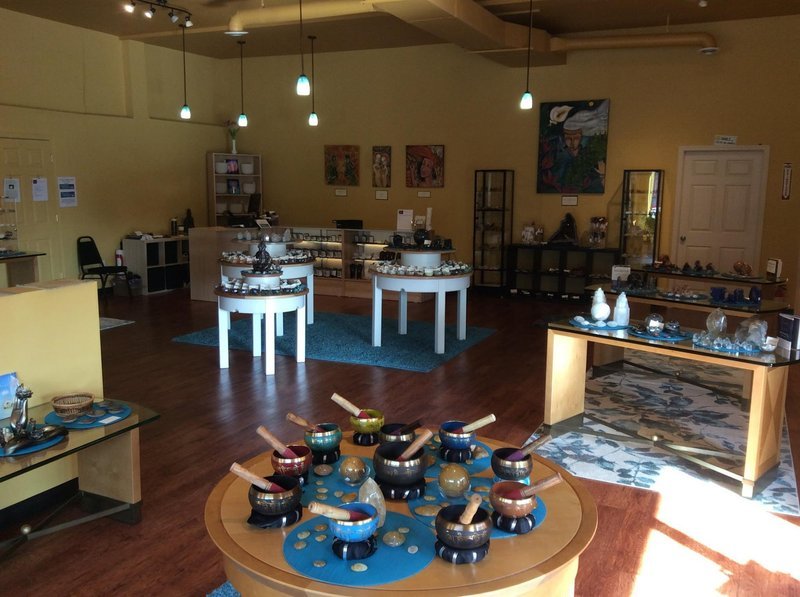 Store interior displaying crystals, minerals, and metaphysical supplies