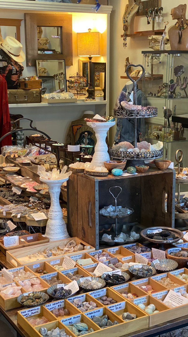 Crystal and mineral display with organized specimens and inventory