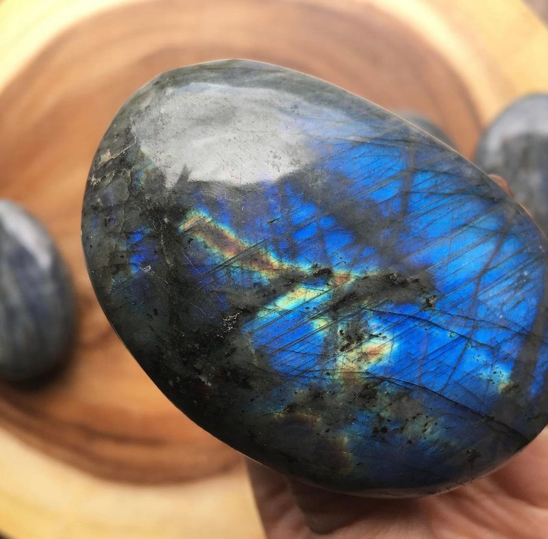 Display of polished crystal specimens, geodes, and mineral towers