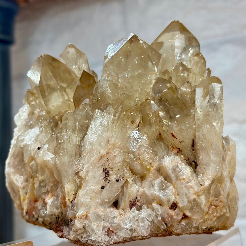 Collection of tumbled stones, raw minerals, and crystal clusters