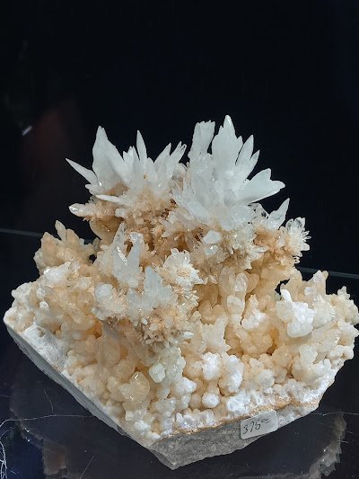 Shelving featuring chakra stones, healing crystals, and mineral specimens