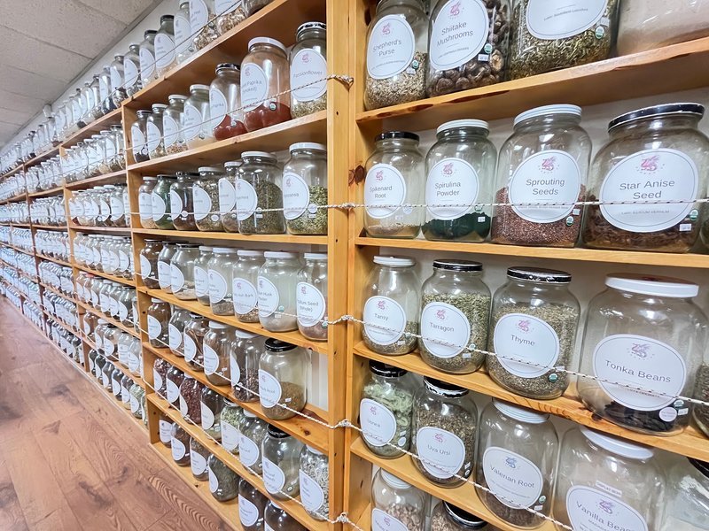 Store interior displaying crystals, minerals, and metaphysical supplies