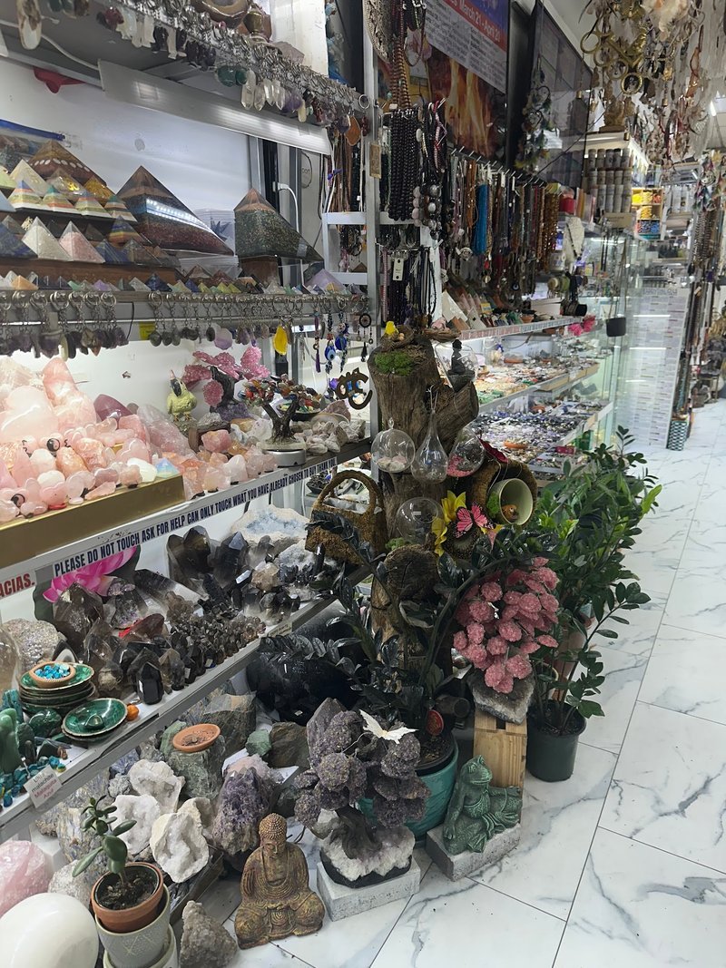 Store interior displaying crystals, minerals, and metaphysical supplies