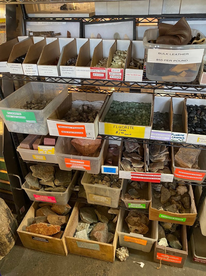 Interior view showcasing crystal towers, spheres, and carved stone pieces