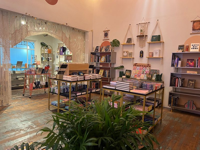 Interior view showcasing crystal towers, spheres, and carved stone pieces