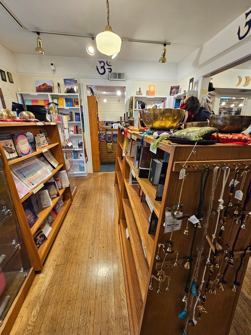 Display of polished crystal specimens, geodes, and mineral towers