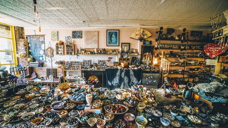 Crystal and mineral display with organized specimens and inventory