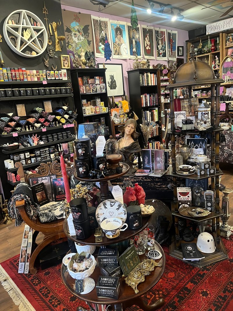 Store interior displaying crystals, minerals, and metaphysical supplies