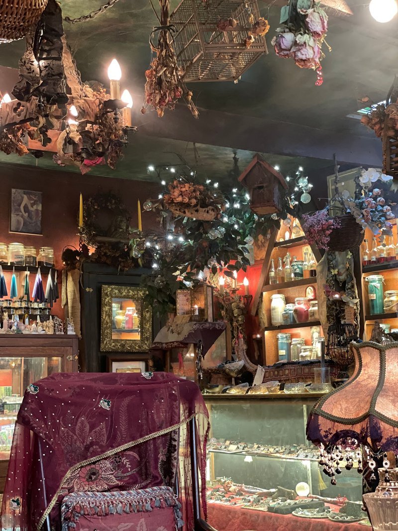 Interior view showcasing crystal towers, spheres, and carved stone pieces