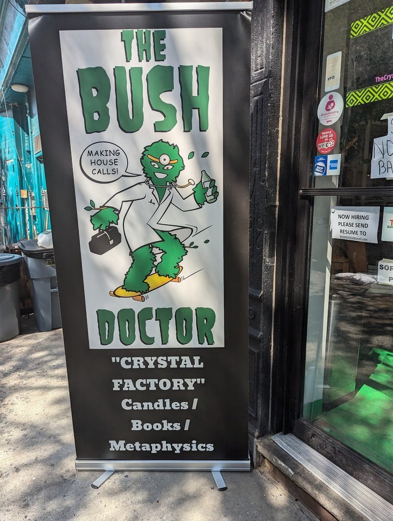 The Bush Doctor Crystal Factory Metaphysical Store storefront in Brooklyn New York