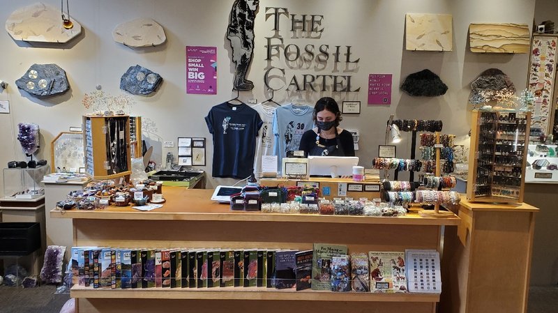 Store interior displaying crystals, minerals, and metaphysical supplies
