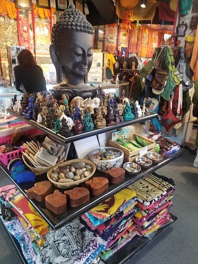 Shop interior featuring gemstones, healing crystals, and spiritual products