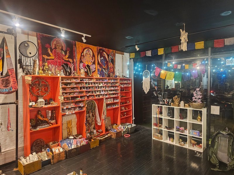 Store interior displaying crystals, minerals, and metaphysical supplies