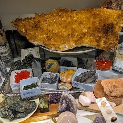 Collection of raw crystals, polished stones, and unique mineral formations